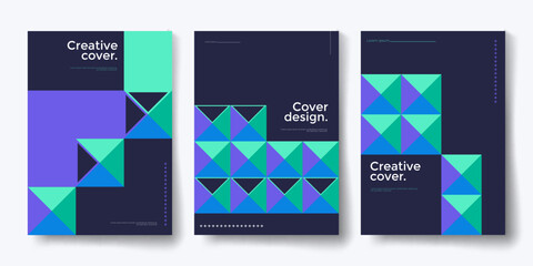 Geometric background design poster set. Abstract graphic pattern. Vertical concept banner. Ornament mosaic layout. Business presentation book cover. Vector illustration.