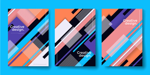 Geometric background design poster set. Abstract graphic pattern. Vertical concept banner. Ornament mosaic layout. Business presentation book cover. Vector illustration.