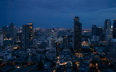 Bangkok's skyline at blue hour