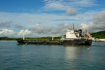 Fototapeta premium The JC Trader oil tanker near Miraflores locks in the Panama canal
