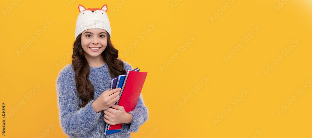 Canvas Prints express positive emotion. winter fashion. positive kid with curly hair in hat. back to school. portr