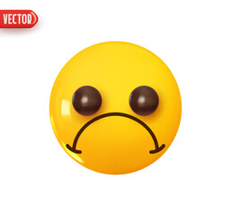 Emoji face sad. Emoticon yellow glossy color. Realistic 3d design In plastic cartoon style. Icon isolated on white background. Vector illustration