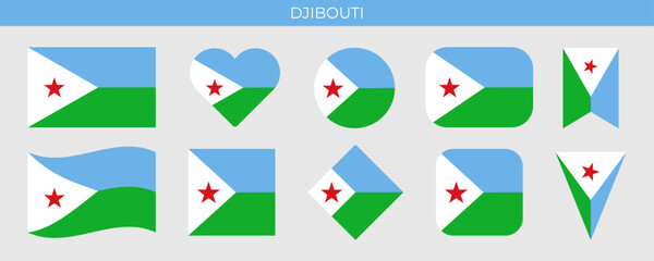 Djibouti flag set. Vector illustration isolated on white background