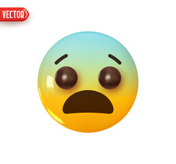 Emoji face fearful. Emoticon yellow glossy color. Realistic 3d design In plastic cartoon style. Icon isolated on white background. Vector illustration