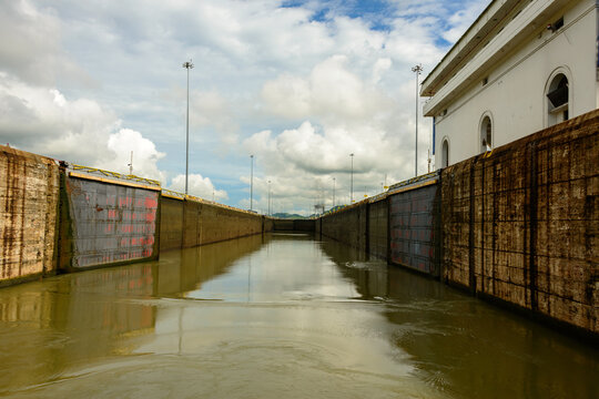Massive gate inside the Miraflores lock on the Panama canal