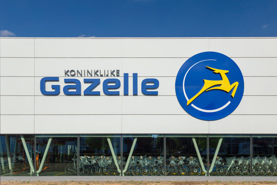 View at the Gazelle electric bicycle factory in Dieren with logo and Dutch text for "Royal Gazelle" in Dieren, The Netherlands on September 3, 2022