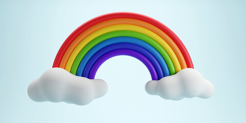 3D render of the colorful rainbow spectrum with clouds in pastel sky