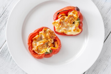 Baked bell peppers stuffed with sausage