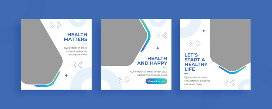 Set of editable templates for Instagram post, Facebook square, medical clinic, medical center, health care, advertisement, and business, fresh design with simple color (3/3)
