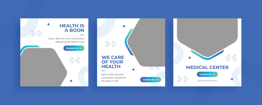 Set of editable templates for Instagram post, Facebook square, medical clinic, medical center, health care, advertisement, and business, fresh design with simple color (2/3)