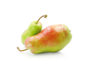 Two late autumn green purple pears isolated on white background 
