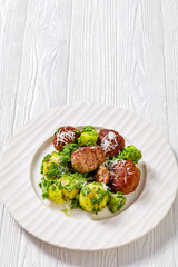 finnish beef meatballs with potatoes and pesto