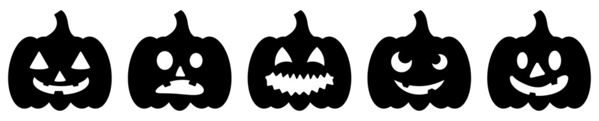 Set of black halloween pumpkins. Vector illustration isolated on white background