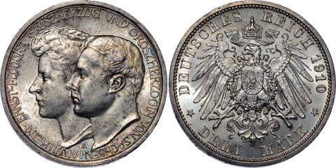 GERMANY Saxe-Weimar-Eisenach, 3 Mark 1910, WEDDING,  UNC