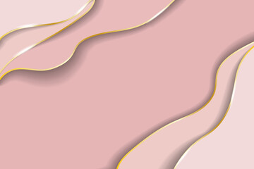 Pink podium with 3D paper cutting style backdrop and golden curve elements