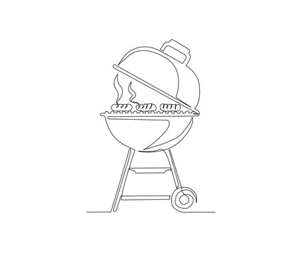 recommend clip art: Continuous one line drawing of barbecue grill vector design. single line sausage on bbq grill minimalism style.
