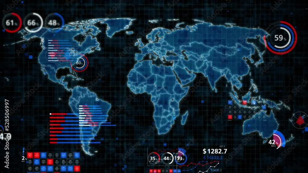 Poster world map and data analysis concept. financial technology.