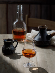 Carajillo, traditional Spanish coffee with brandy, whiskey, cognac or rum