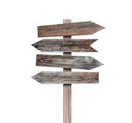 Wood arrow sign isolated on transparent background - PNG format.