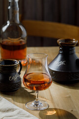 Carajillo, traditional Spanish coffee with brandy, whiskey, cognac or rum