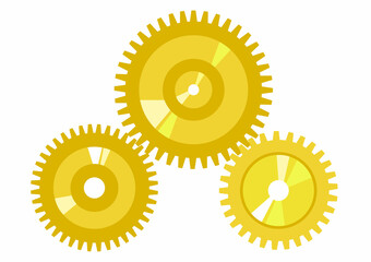 回転する3つの歯車　ゴールド