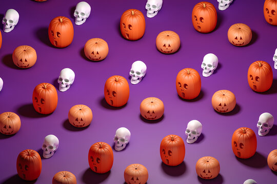 Background with pumpkins and skulls for Halloween