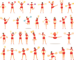 Cheerleaders icons set cartoon vector. Dance woman. Child action