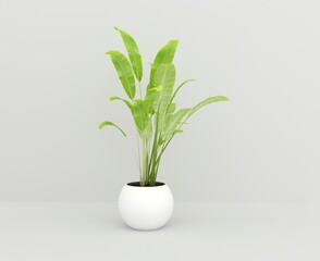 3d rendering of decorative plant vase inside isolated on white background