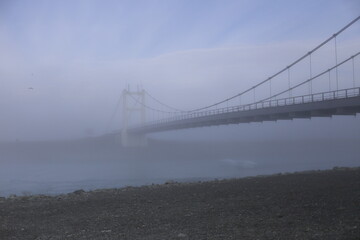 bridge in fog in iceland