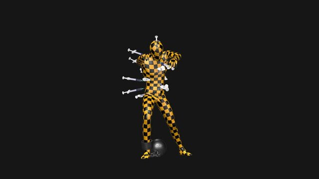 Crush test dummy being forced to vaccinate, front loop, Alpha Channel