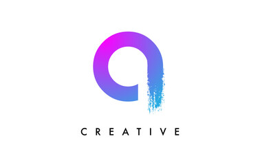Purple Blue Letter A Logo Icon Design with Rounded Shape and Artistic Brush Stroke Ending and Green Blue Electric Color Vector