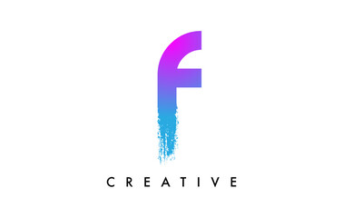 Purple Blue Letter F Logo Icon Design with Rounded Shape and Artistic Brush Stroke Ending and Green Blue Electric Color Vector