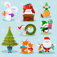 set of christmas elements