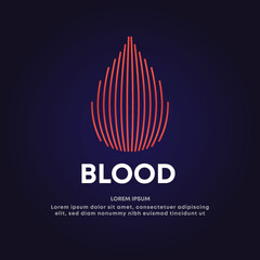 Modern line vector logo of the blood drop. Vector logo blood donor color silhouette on a dark background. Vector illustration. EPS 10