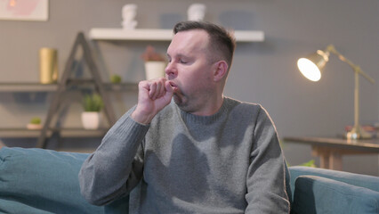 Portrait of Sick Casual Man Coughing