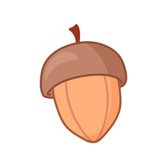 Acorn in cartoon style. Hand-drawn illustration. Vector art isolated on white background.