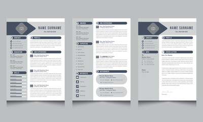 Fototapeta na wymiar Professional Resume CV Template and Cover Letter Layout Set Design