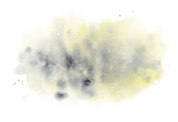 Abstract yellow-gray watercolor on a white background. Hand-drawn painting.