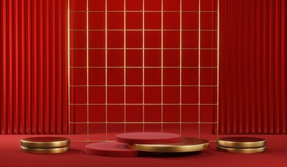 3D rendering of blank product background for cream cosmetics Modern red podium background