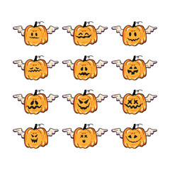 Fototapeta premium Set pumpkin on white background. Orange pumpkin with smile for your design for the holiday Halloween. Vector illustration.