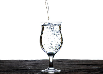 The image of pouring drinking water, into a glass,