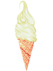 Watercolor of matcha ice cream