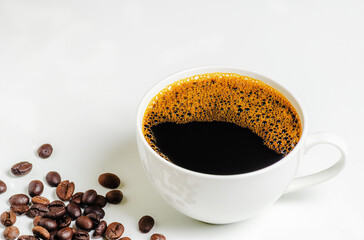 A cup of coffee on white background
