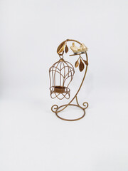 Fototapeta na wymiar bronze metal flower embroidered decorative bird cage