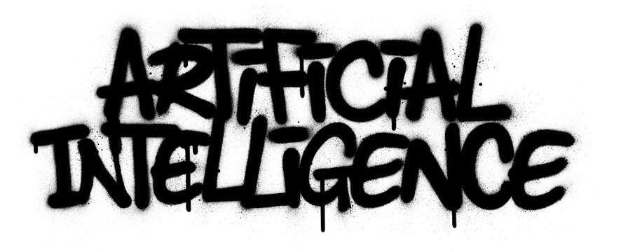 graffiti artificial intelligence text sprayed in black over white