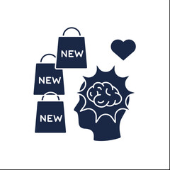 Brain explosion glyph icon. New goods in stores. Attract new clients through new productions. Brainstorming. Customer behavior concept. Filled flat sign. Isolated silhouette vector illustration