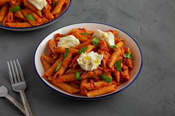 Homemade Penne Alla Vodka With Bacon, Cheese and Basil