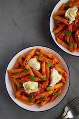 Homemade Penne Alla Vodka With Bacon, Cheese and Basil