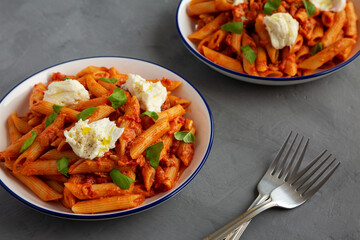 Homemade Penne Alla Vodka With Bacon, Cheese and Basil