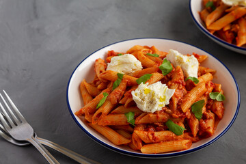 Homemade Penne Alla Vodka With Bacon, Cheese and Basil